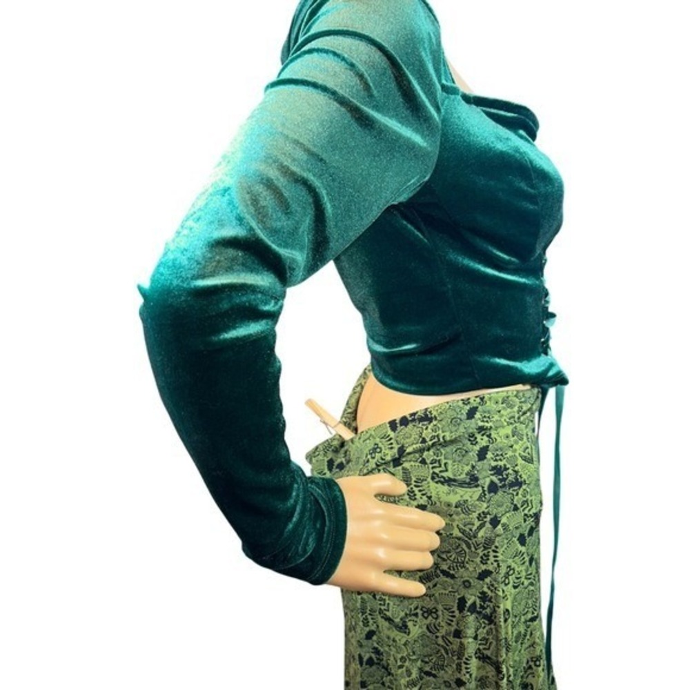 Womens Long Sleeve Lace Up Corset Top Size S Velvet Romantic‎ Goth Fairy Forest - Picture 6 of 13